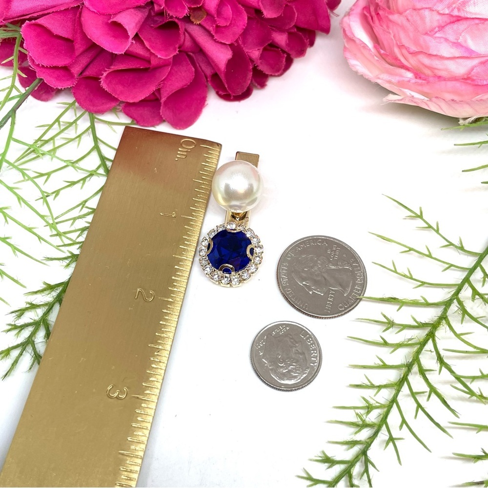 NEW⚜️Sapphire Blue Crystal & Pearl Embellished Hair Clip - Picture 5 of 5